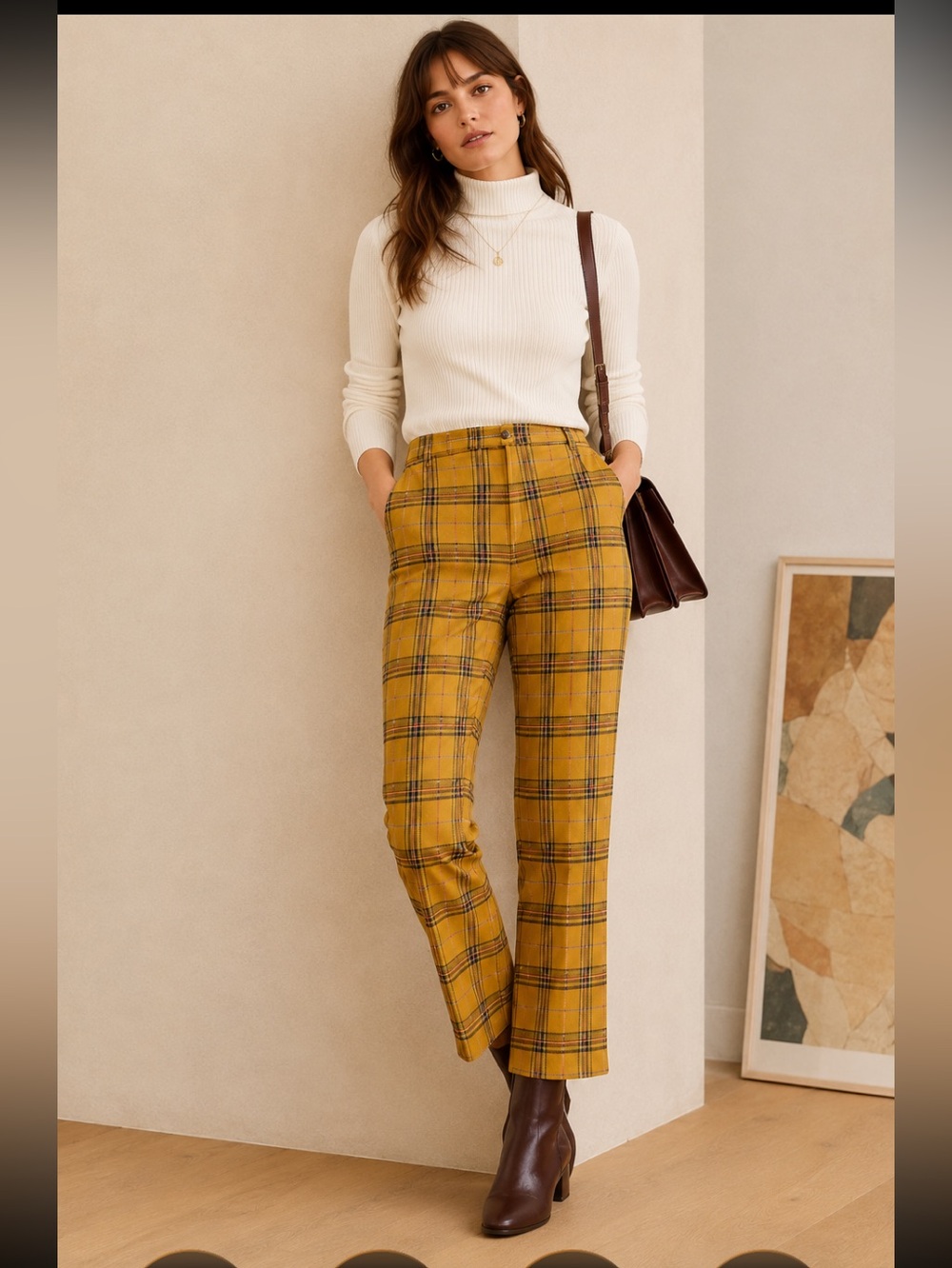 Anthropologie Charlie Plaid Ankle Pants Trousers Sz 4 Yellow